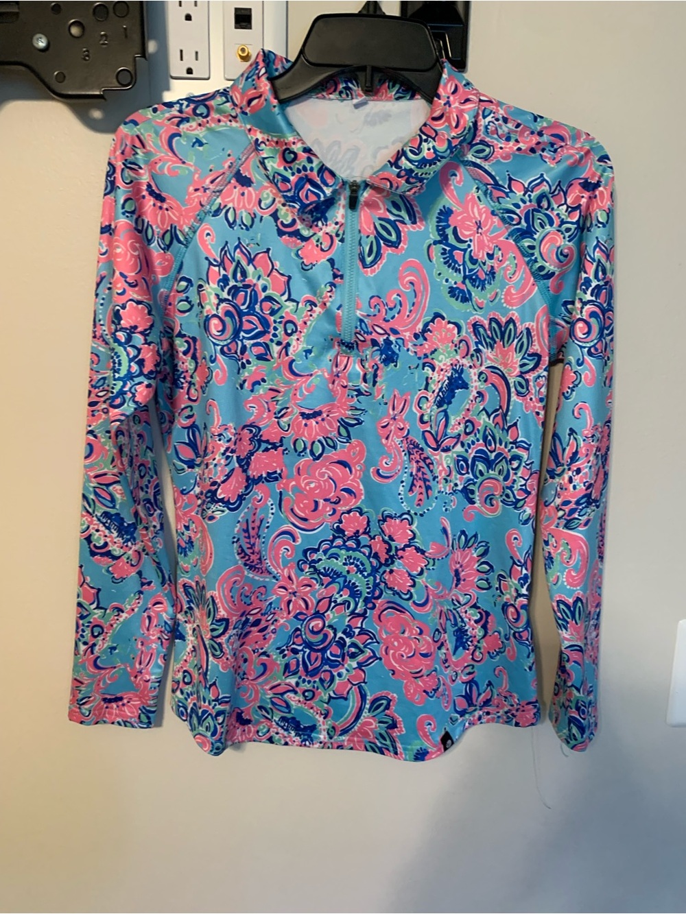 Women’s Long-Sleeve Swim Coverup - Blue & Pink Paisley